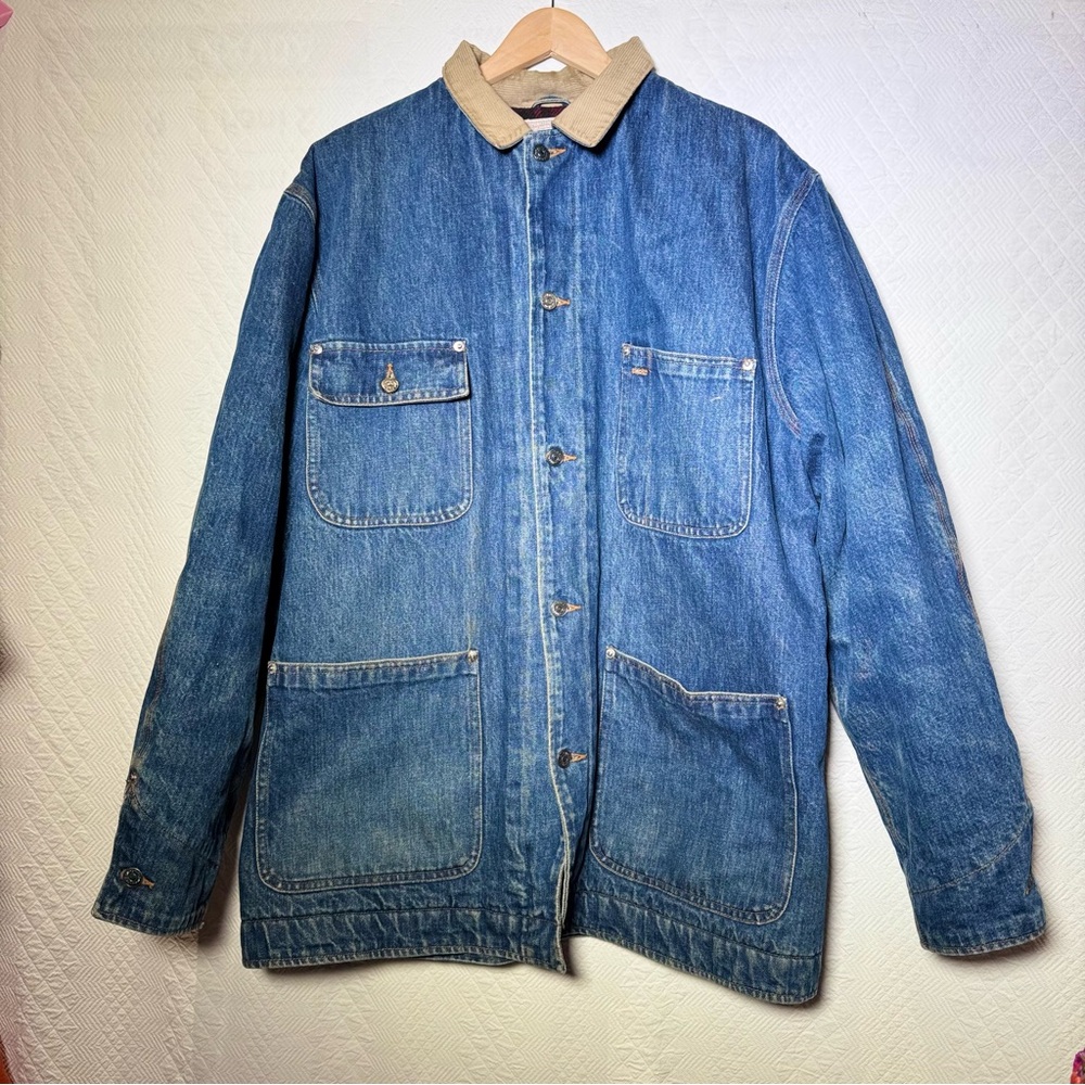 VINTAGE Polo Ralph Lauren authentic Denim Chore Flannel Lined jacket coat L USA! - Picture 2 of 16